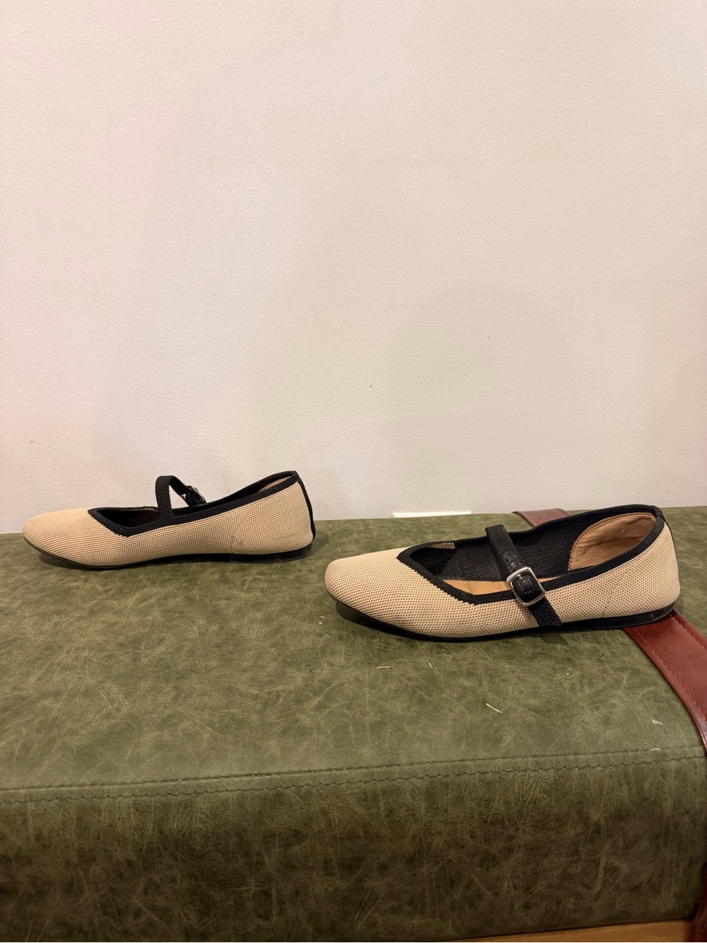 Rachel Zoe Cream & Black Mary Jane Flats with Strap - Picture 4 of 8